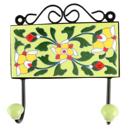 Forest Green Wheel Flower Ceramic Tile Hook